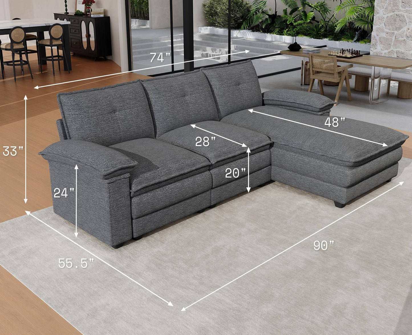 Earl Oversized Chenille Sectional Sofa - Grey