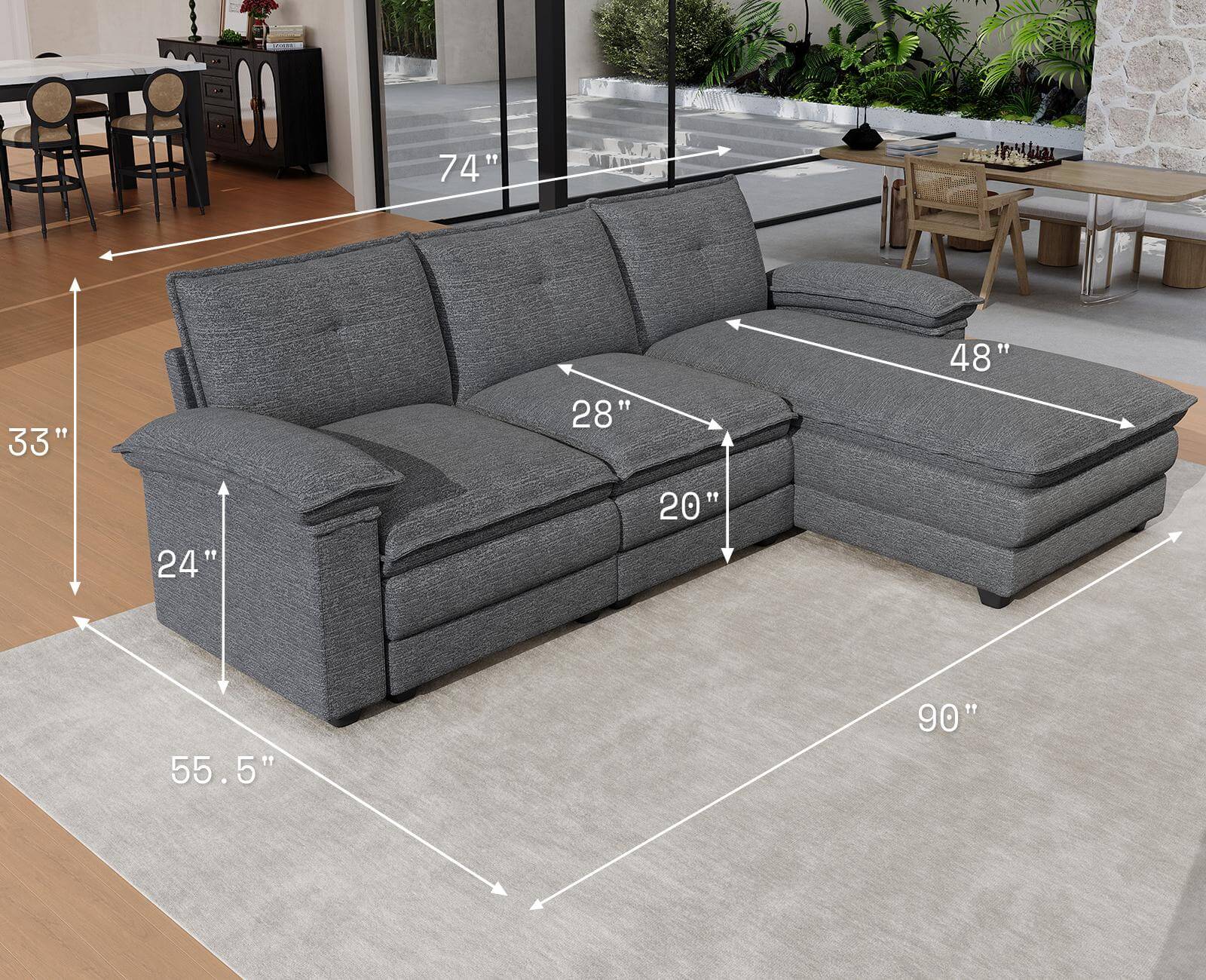 Earl Oversized Chenille Sectional Sofa - Grey