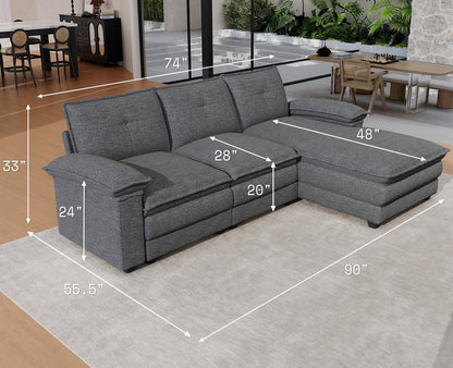Earl Oversized Chenille Sectional Sofa - Grey