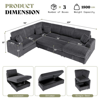 Storavia Cloud Modular Sleeper Sectional Sofa - Grey