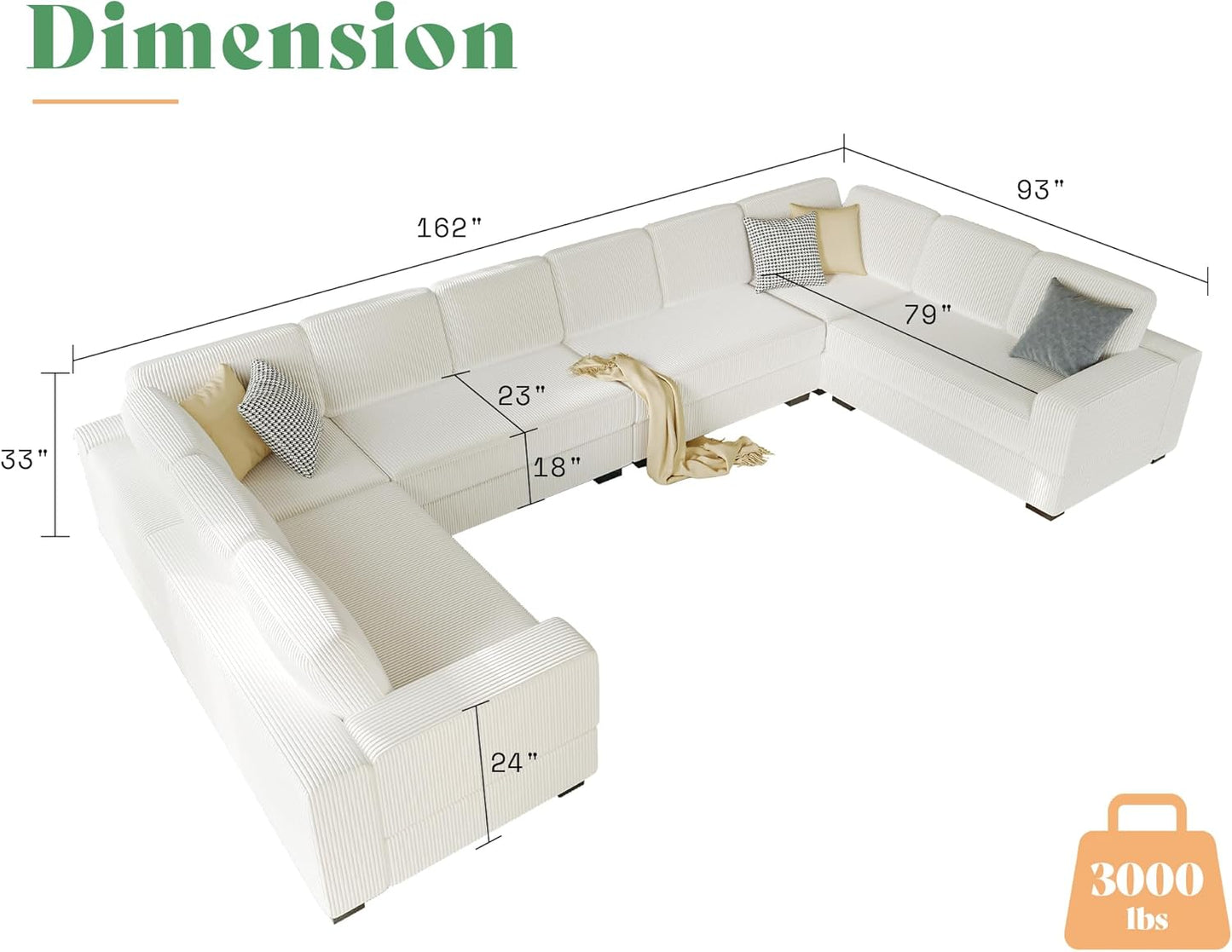 162" U-Shaped Sofa - White