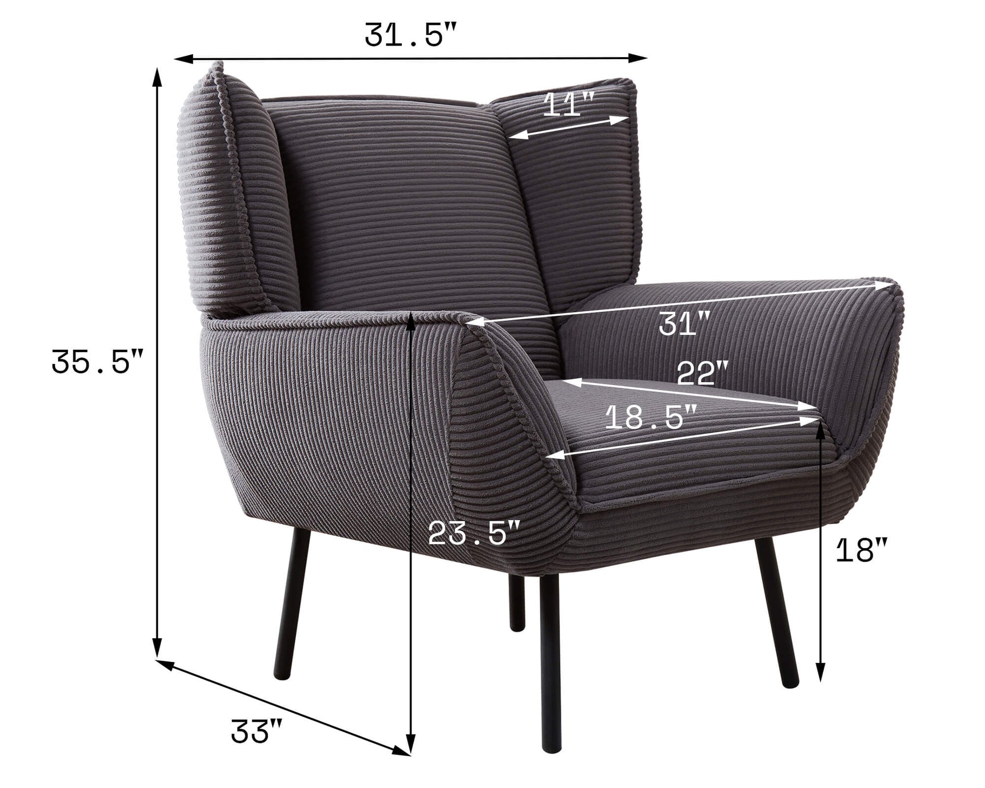 Grey Corduroy Sofa Set - 3 chairs