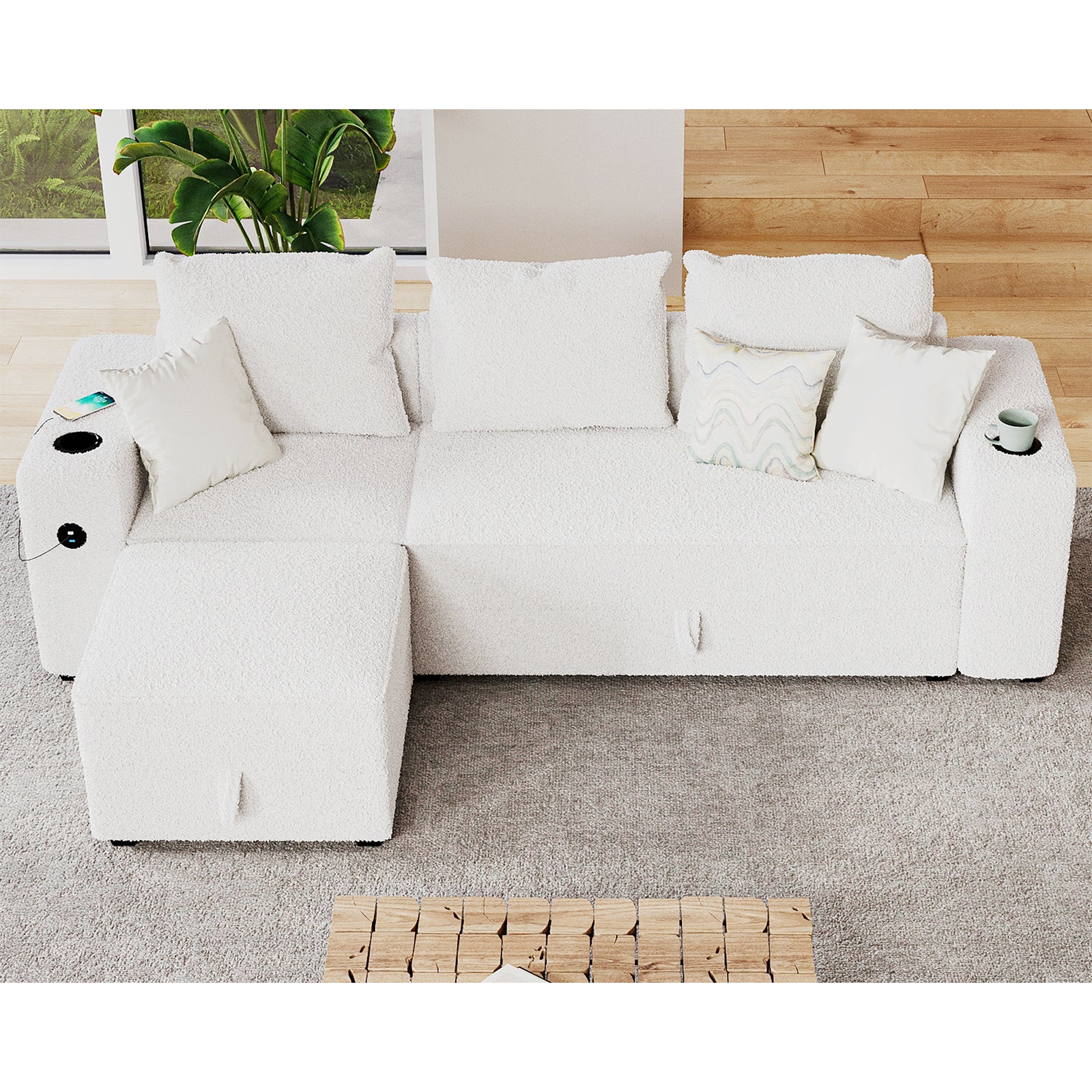 3 Seater & Ottoman / Bouclé White