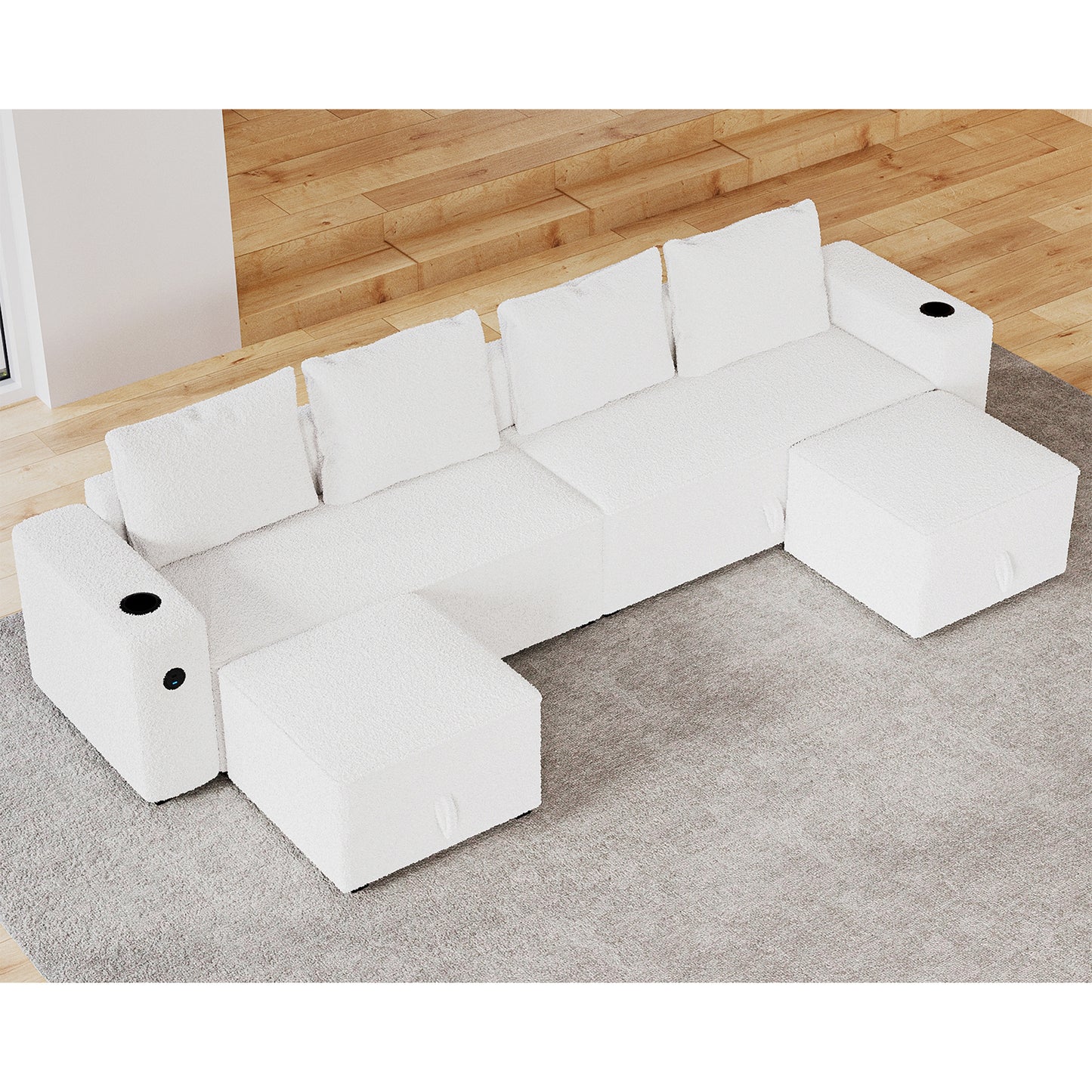 2+2 & Ottoman / Bouclé White