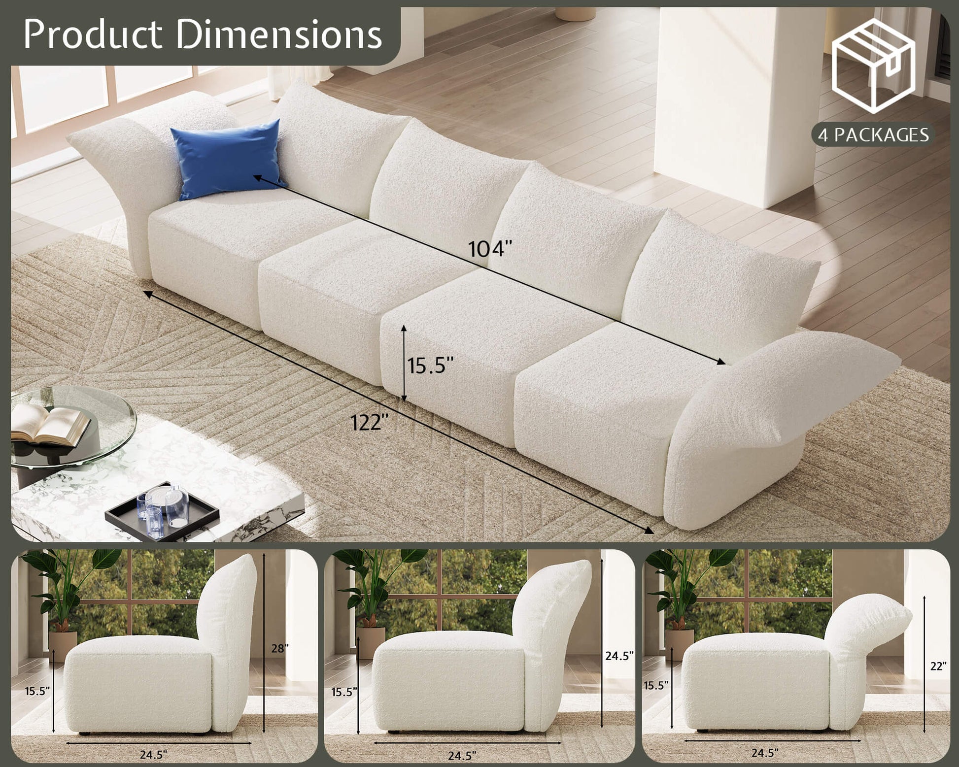 Brakt 122-Inch Modular Sectional Sofa - White