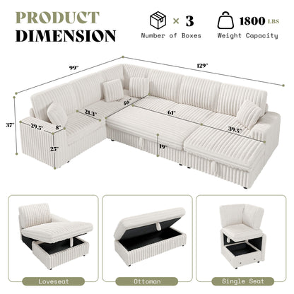 Storavia Cloud Modular Sleeper Sectional Sofa - White