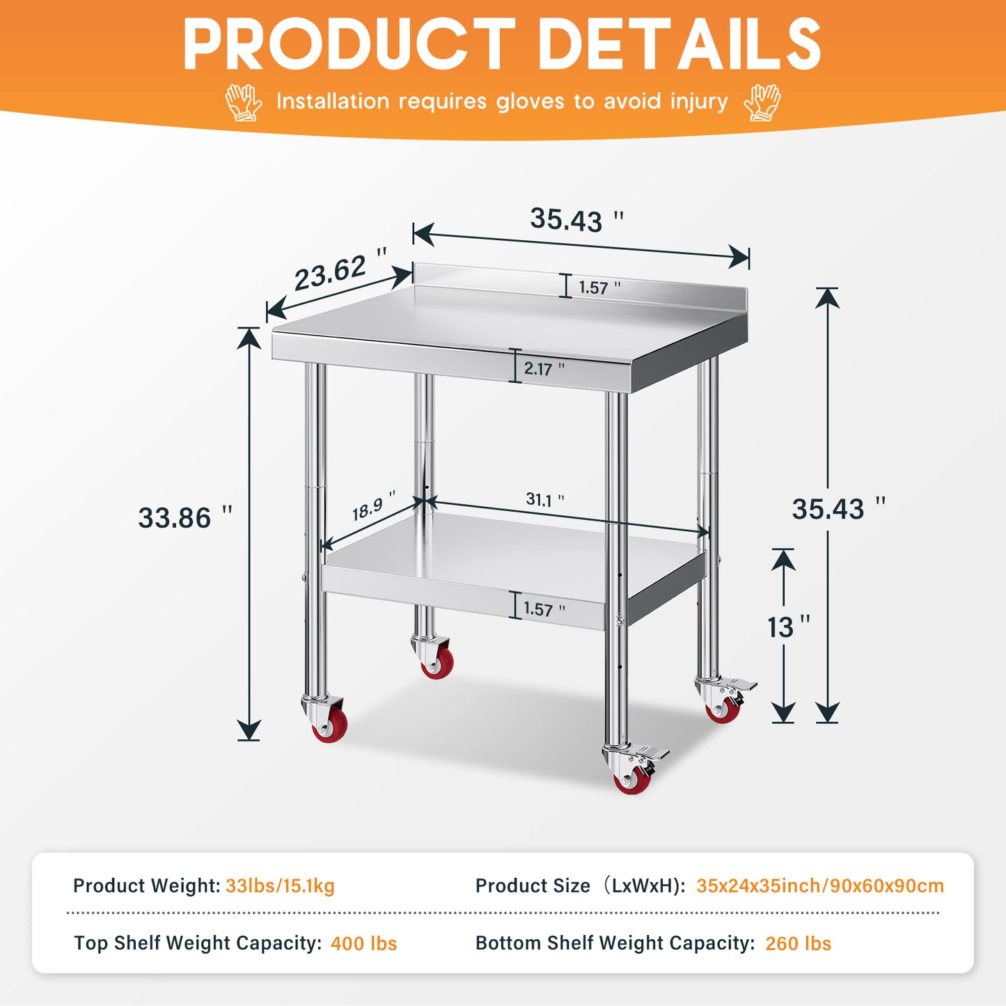 Stainless Steel Prep Table Amerlife