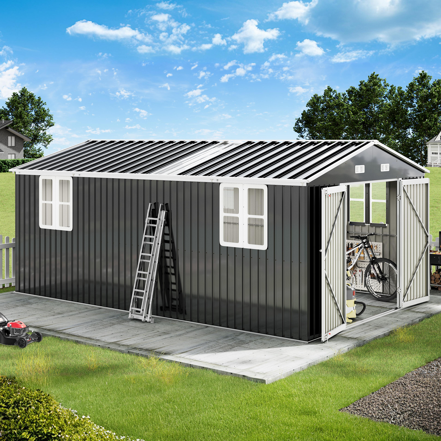Outdoor Storage Shed with Transparent Panels Amerlife 10x16x7 FT 