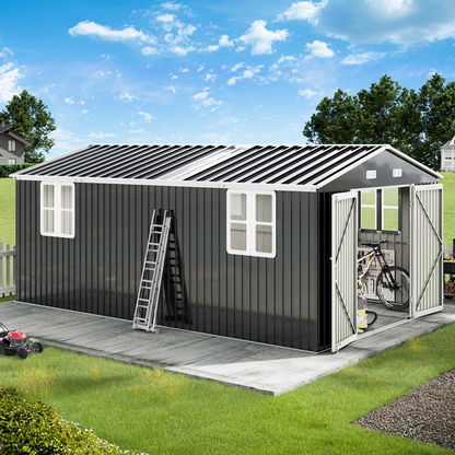 Outdoor Storage Shed with Transparent Panels Amerlife 10x16x7 FT 