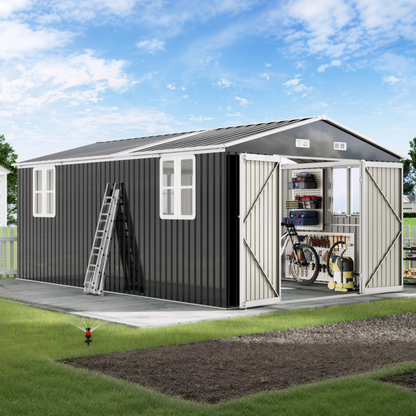 Outdoor Storage Shed with Transparent Panels Amerlife 10x16x7 FT