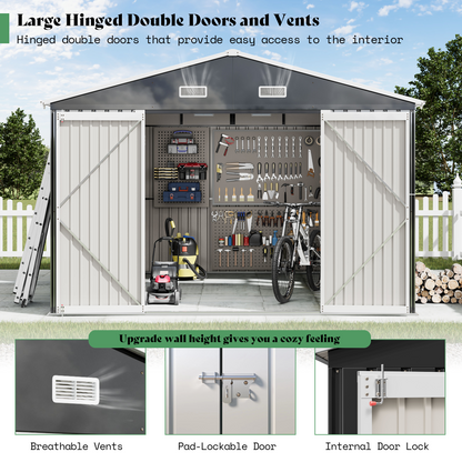 Outdoor Storage Shed with Transparent Panels Amerlife 10x16x7 FT 