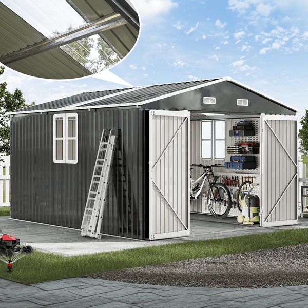 Amerlife Veltrix Storage Shed 10x12x7 FT Galvanized Steel Double