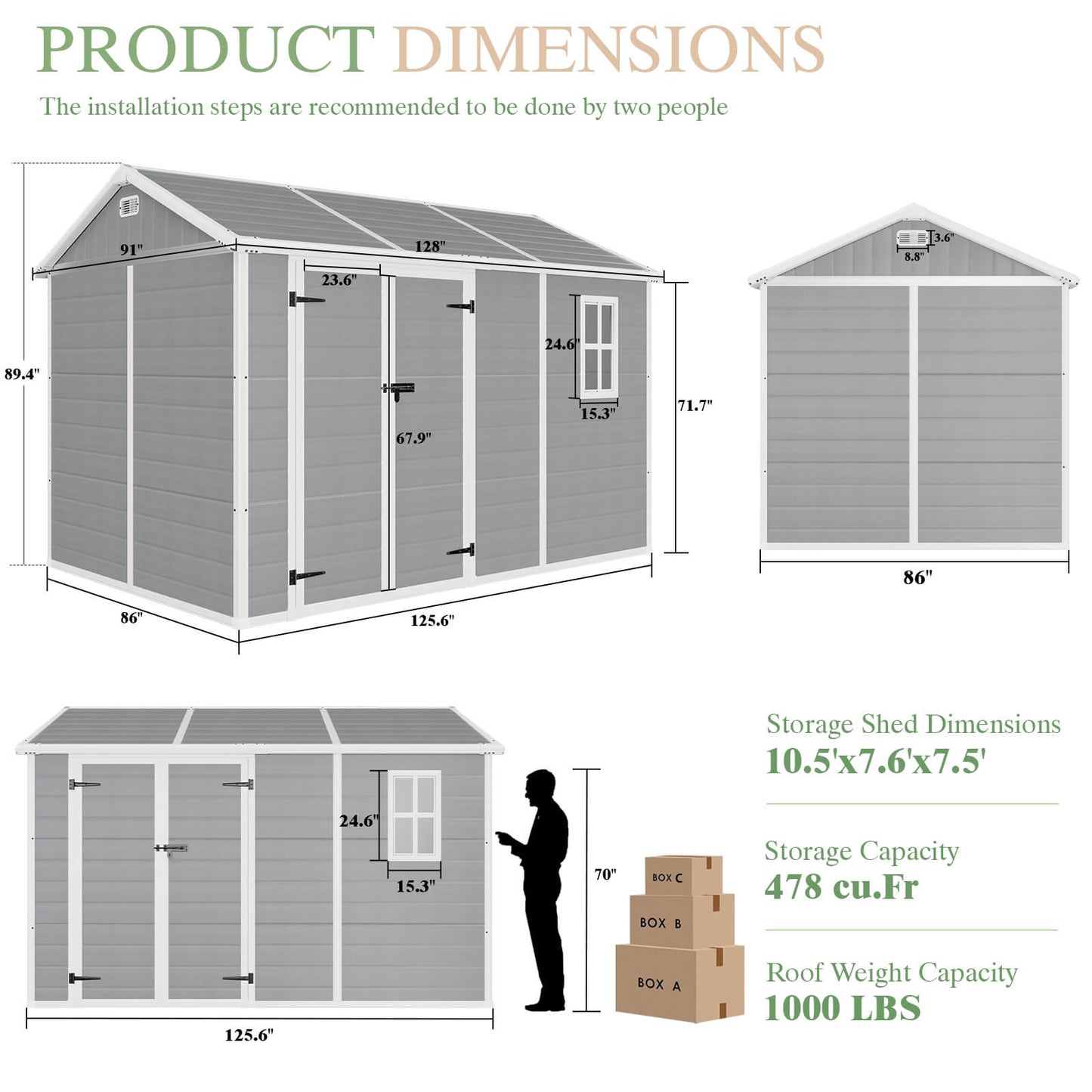 Storix Storage Shed with Floor-10.5x7.6x7.5 FT