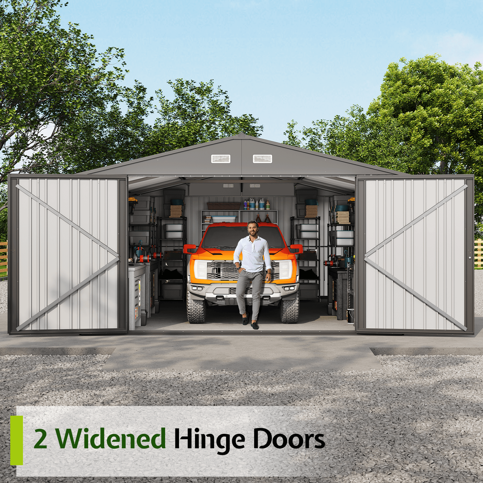 Amerlife Ironclad Double Hinged Doors Storage Shed 13.2x21x8 FT Amerlife Ironclad Double Hinged Doors Storage Shed 13.2x21x8 FT