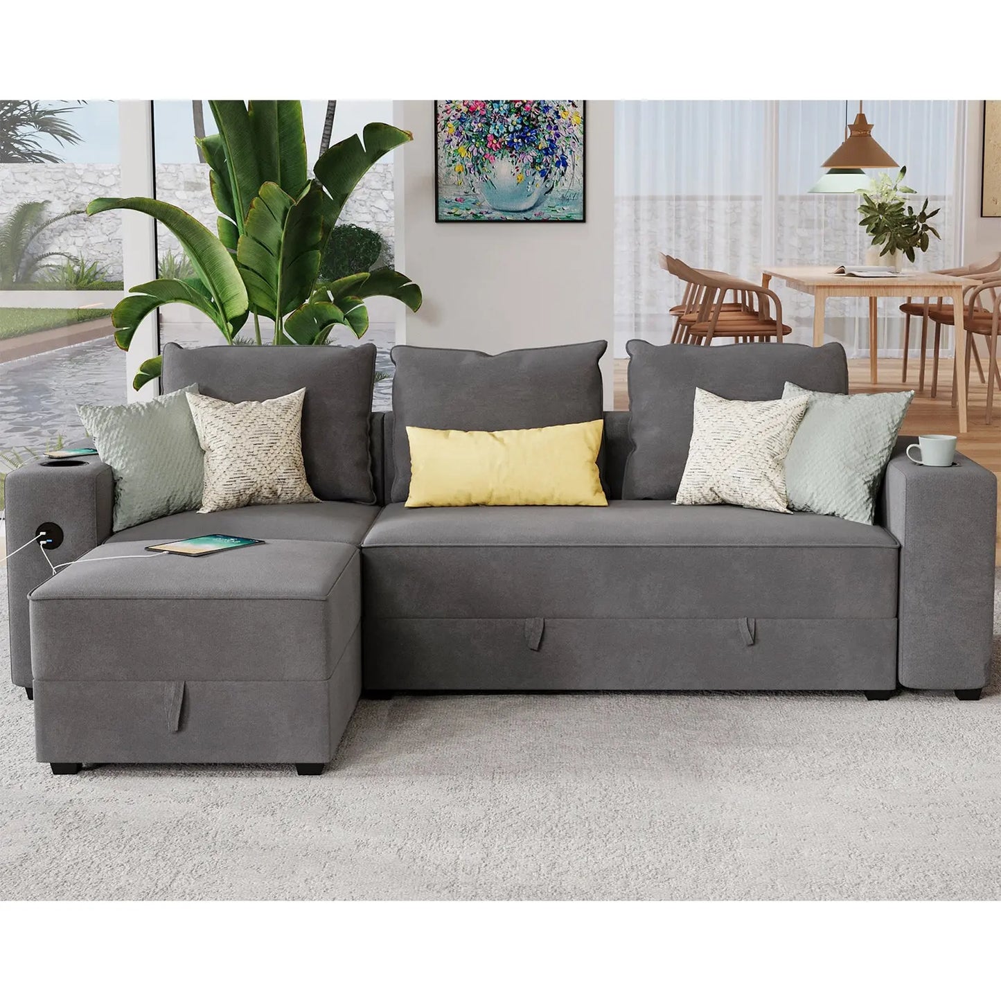 3 Seater & Ottoman / Grey