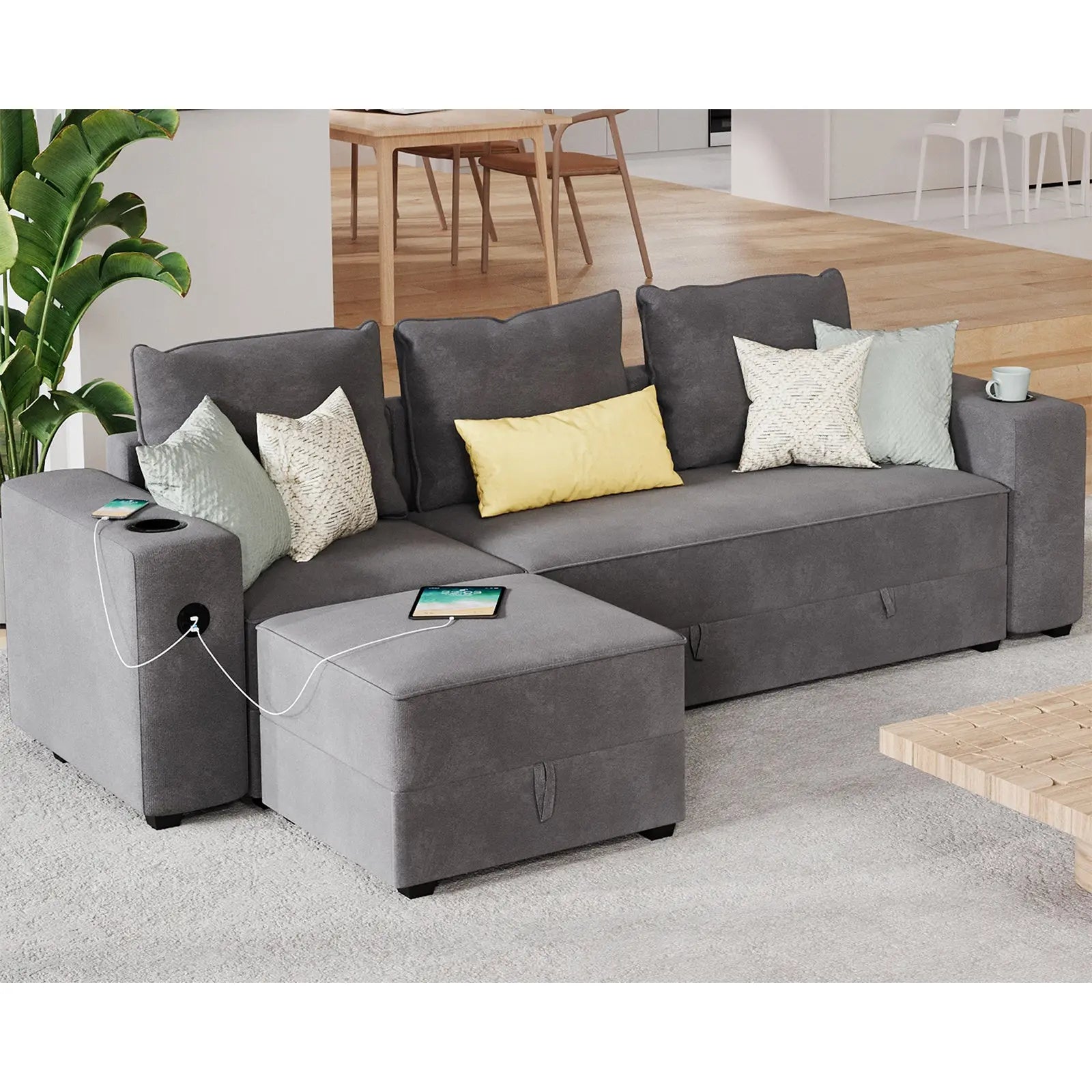 3 Seater & Ottoman / Grey