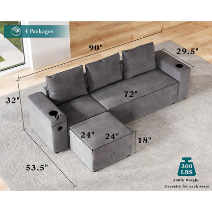 3 Seater & Ottoman / Grey