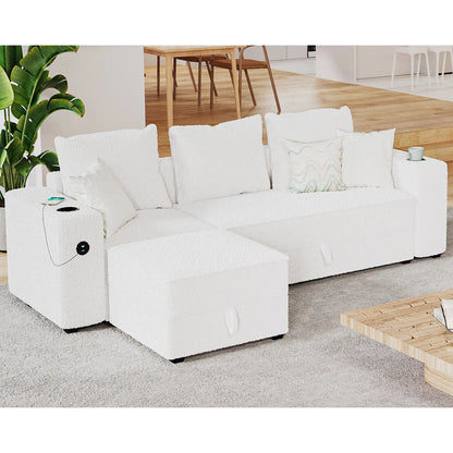 3 Seater & Ottoman / Bouclé White