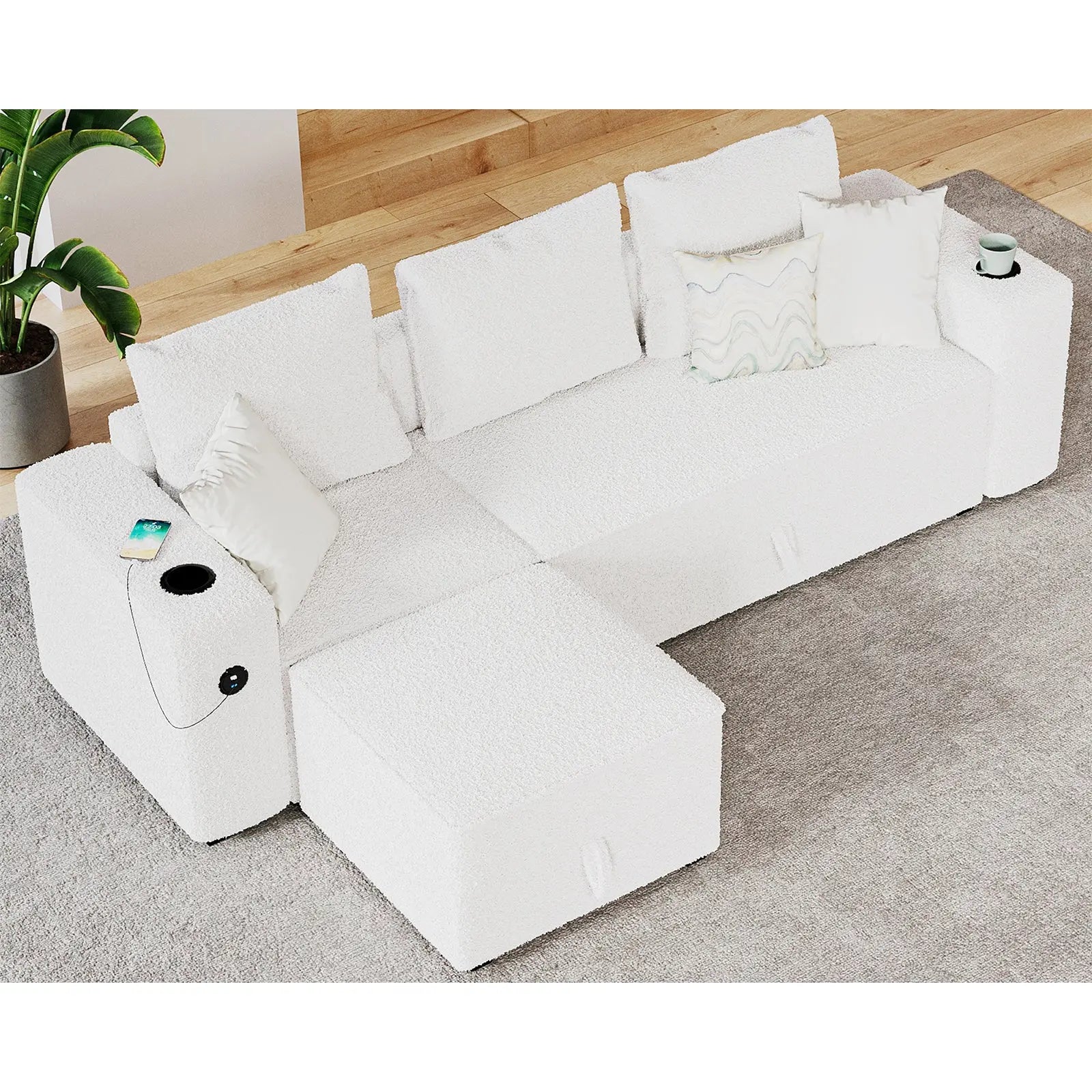 3 Seater & Ottoman / Bouclé White