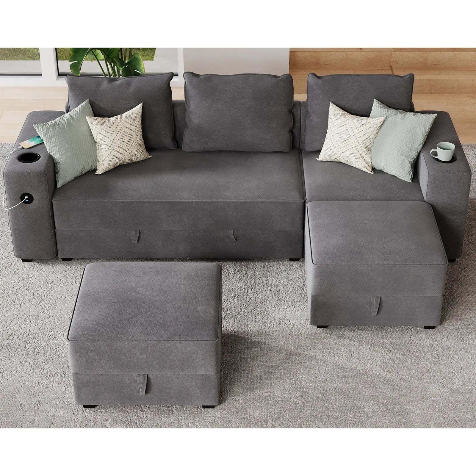 3 Seater & Two Ottoman / Grey