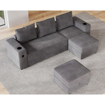 3 Seater & Two Ottoman / Grey