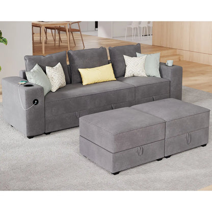 3 Seater & Two Ottoman / Grey