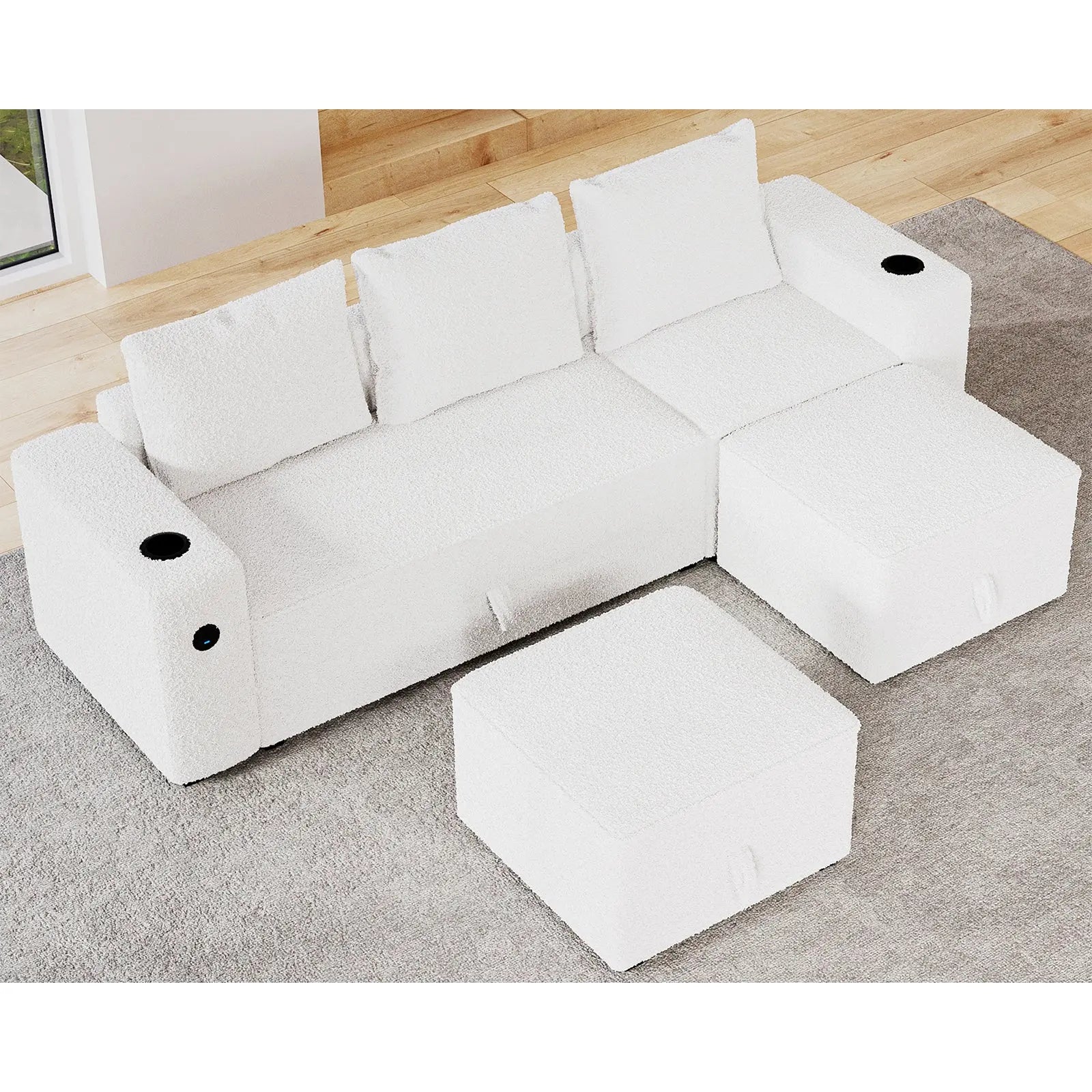 3 Seater & Two Ottoman / Bouclé White