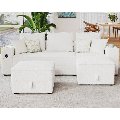 3 Seater & Two Ottoman / Bouclé White