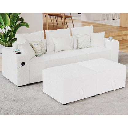 3 Seater & Two Ottoman / Bouclé White