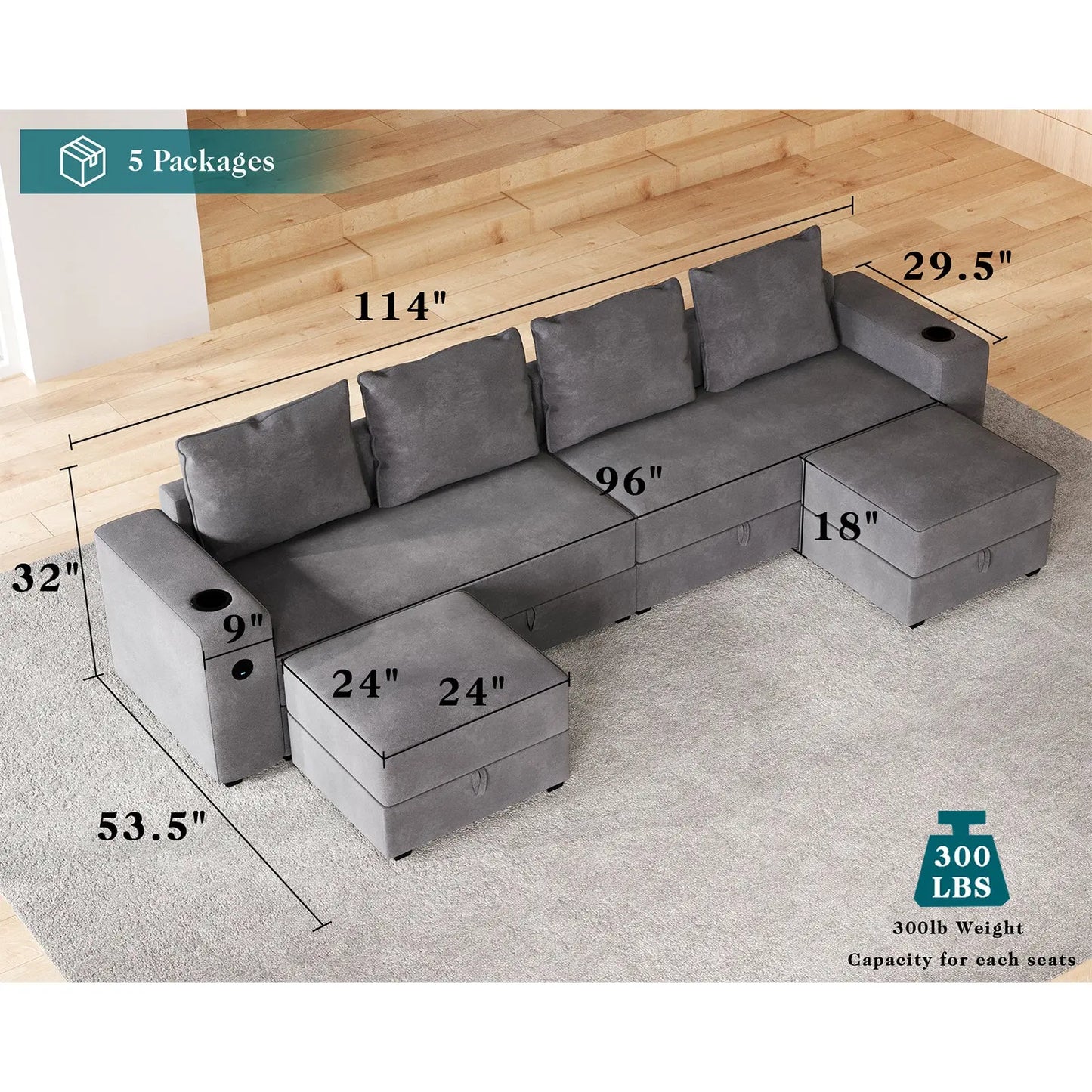 2+2 & Ottoman / Grey