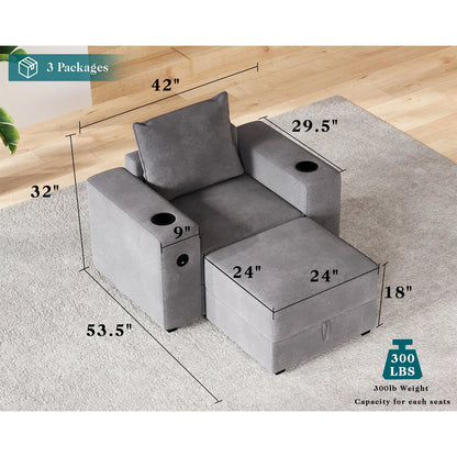 Armrests & Ottoman / Grey