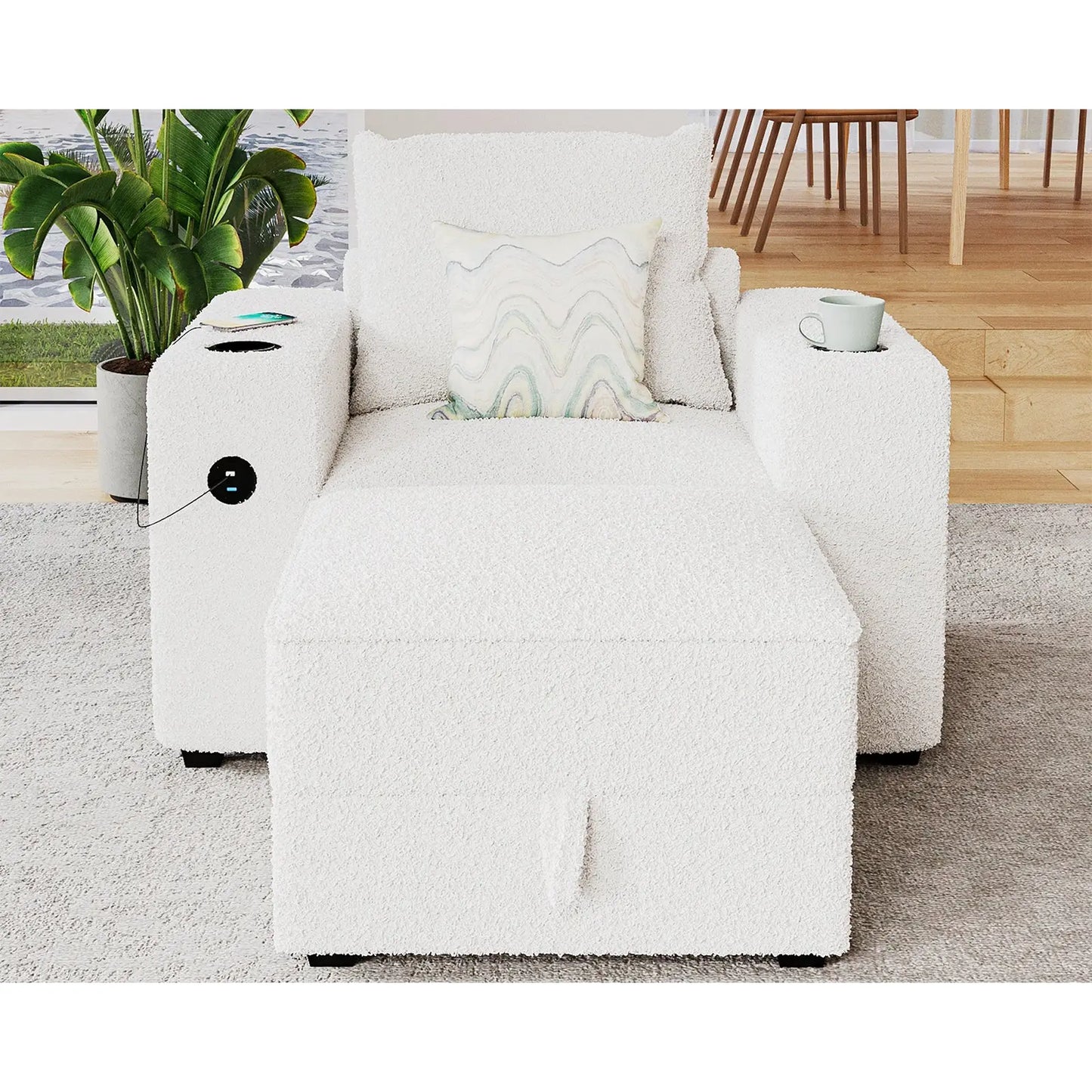 Armrests & Ottoman / Bouclé White