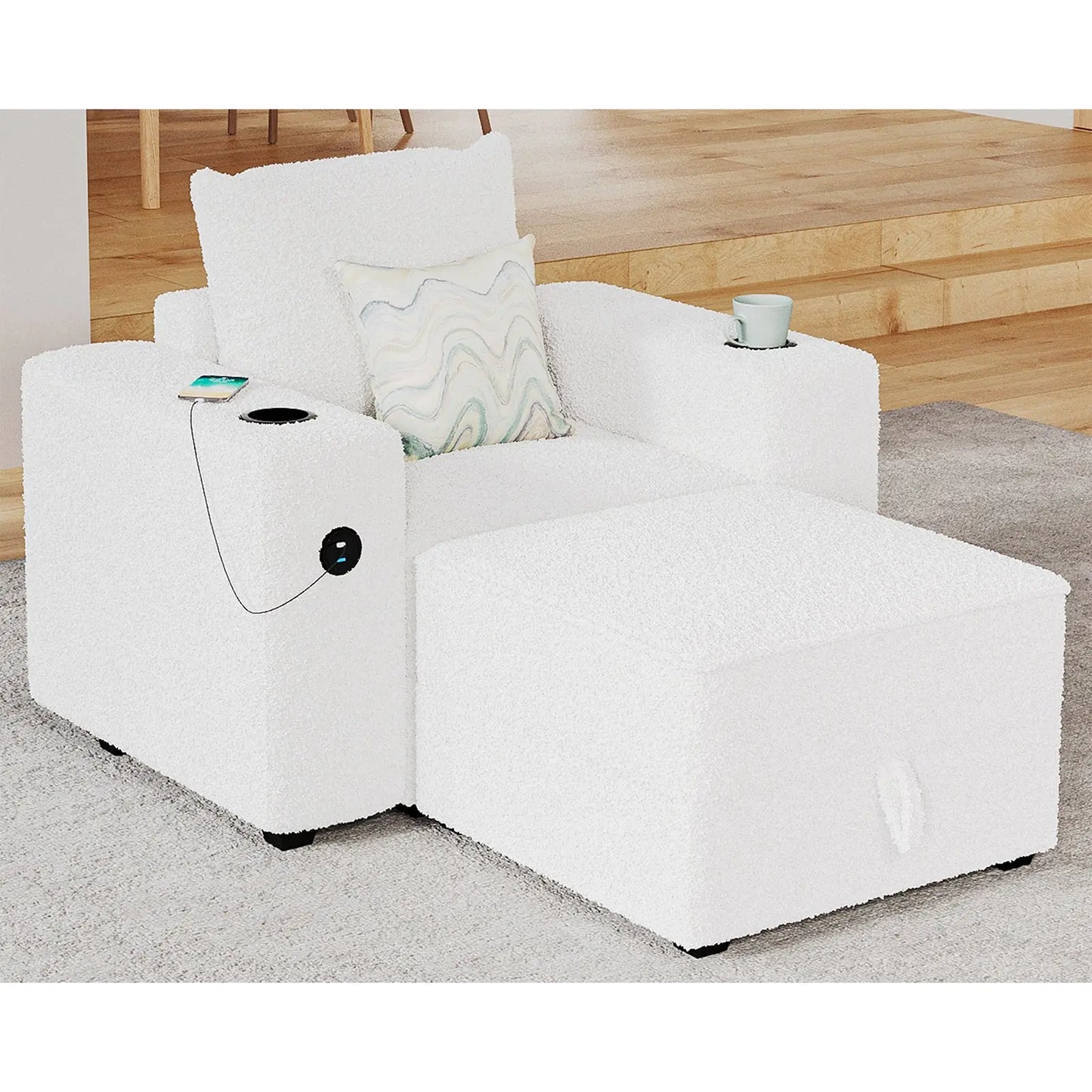 Armrests & Ottoman / Bouclé White