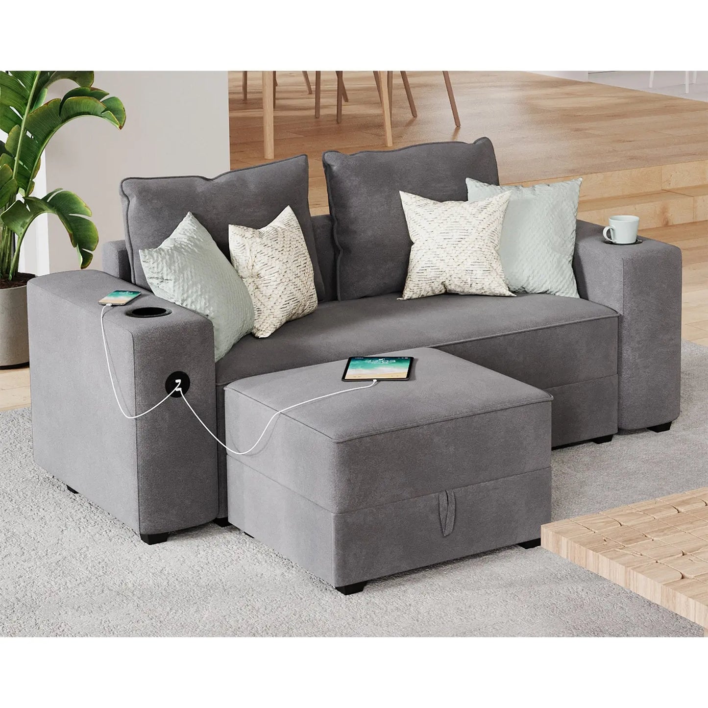 Armrests & One Ottoman / Grey