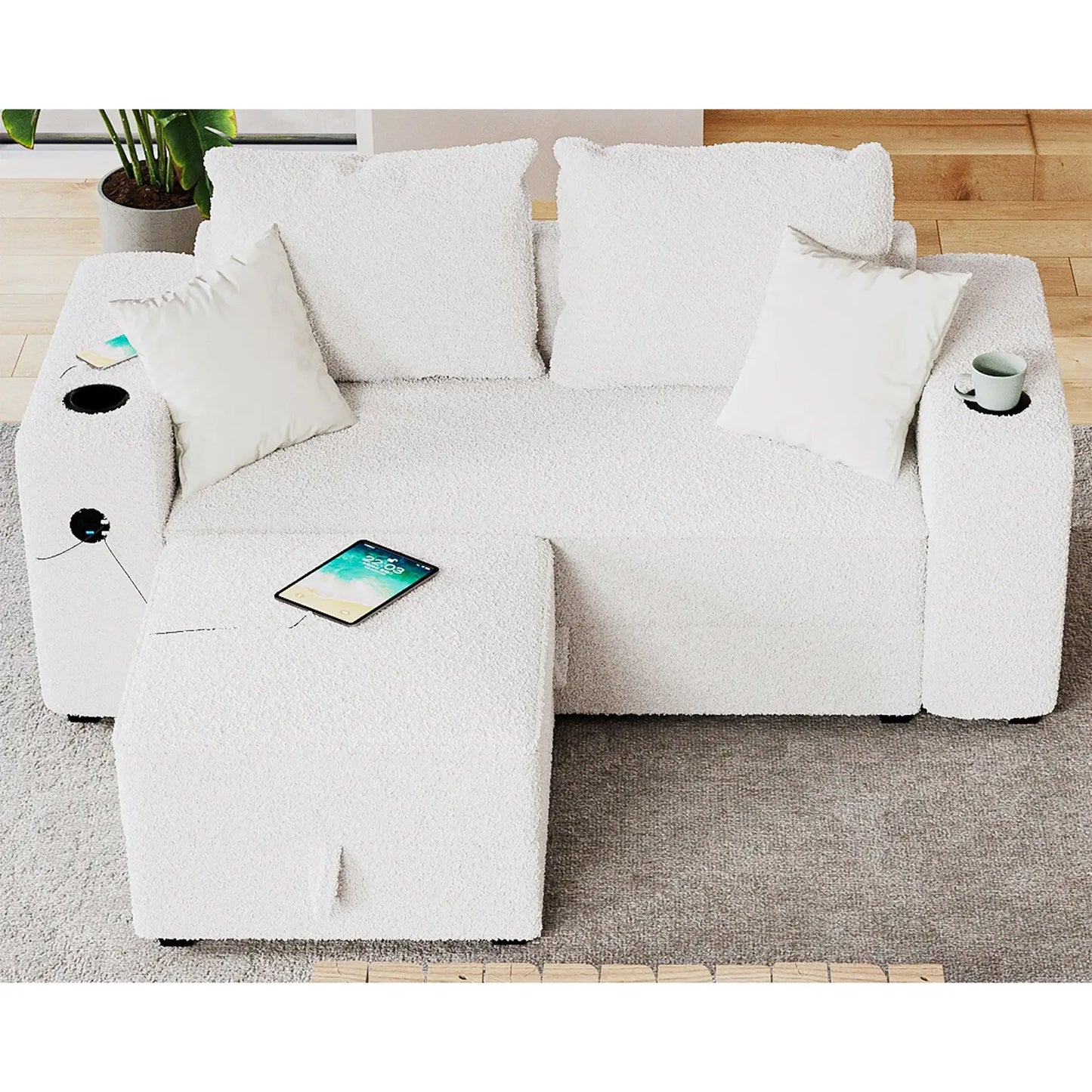 Armrests & One Ottoman / Bouclé White