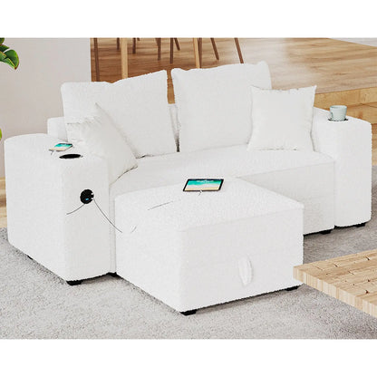 Armrests & One Ottoman / Bouclé White