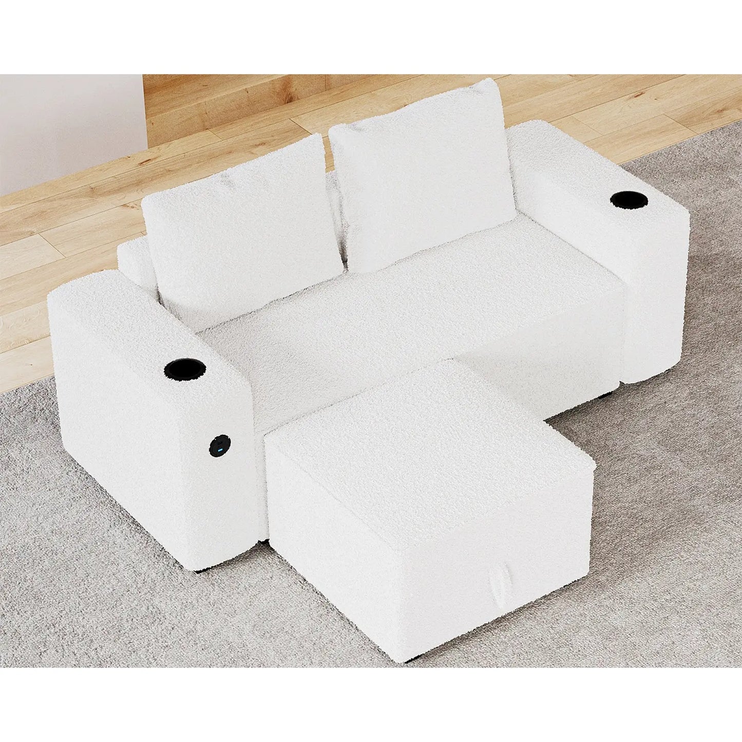 Armrests & One Ottoman / Bouclé White