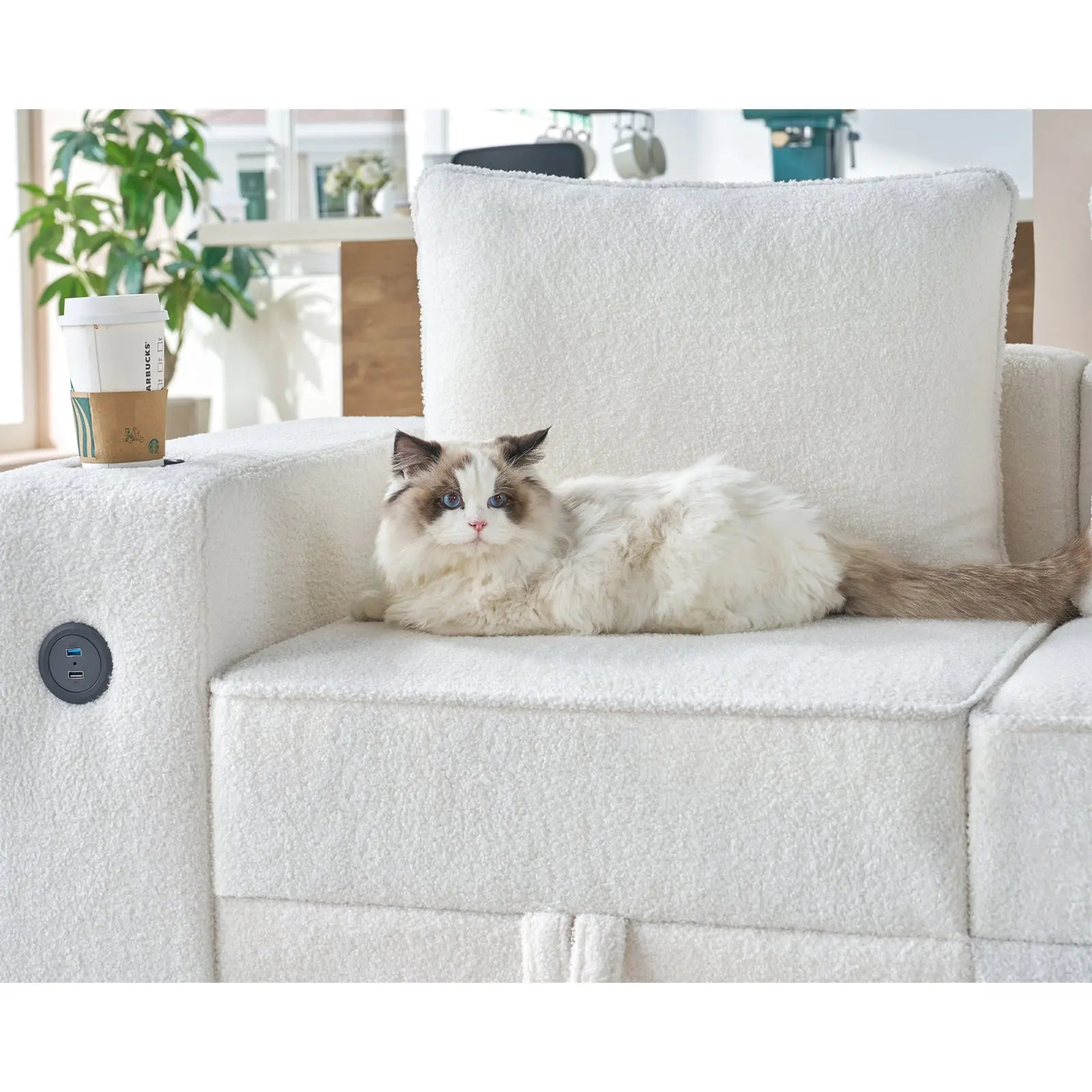 Armrests & One Ottoman / Bouclé White