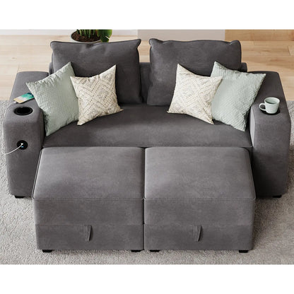 Armrests & Two Ottoman / Grey