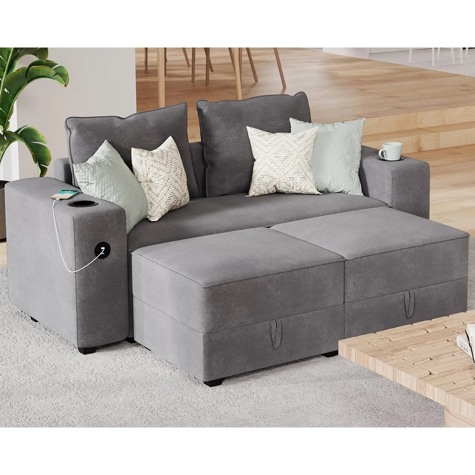 Armrests & Two Ottoman / Grey