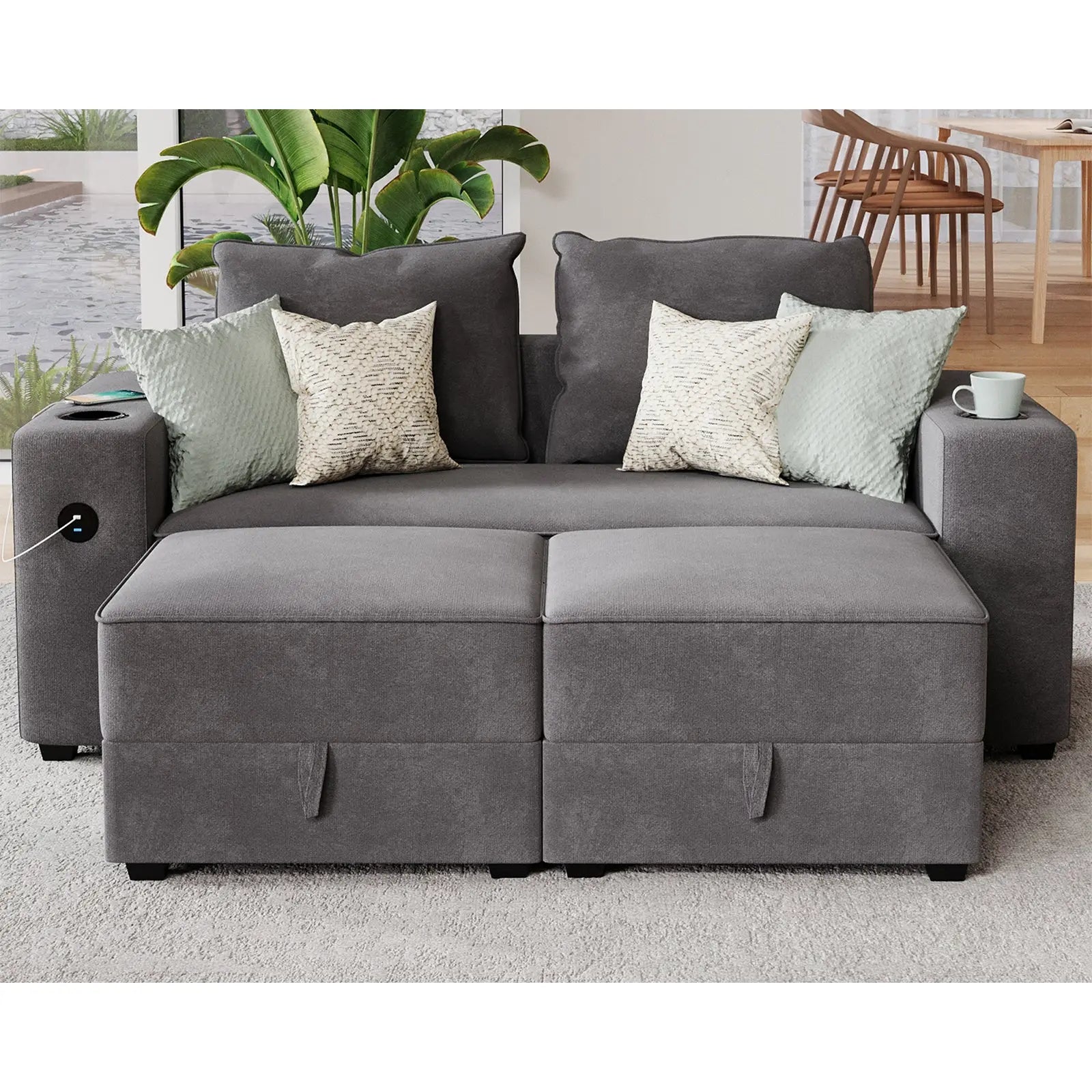 Armrests & Two Ottoman / Grey