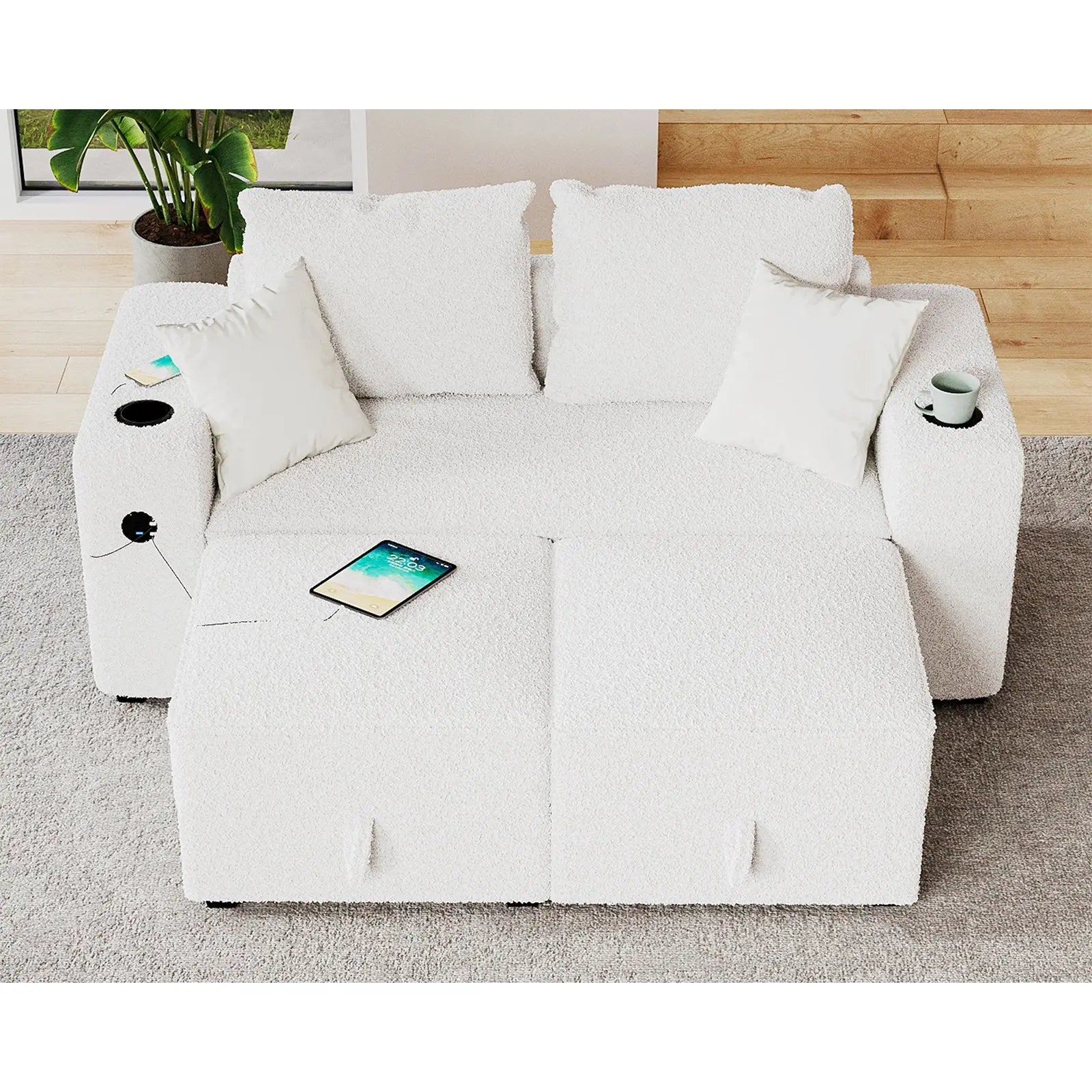 Armrests & Two Ottoman / Bouclé White