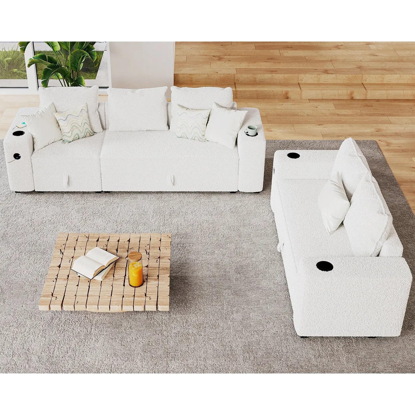 5 Seats-2 Piece / Bouclé White