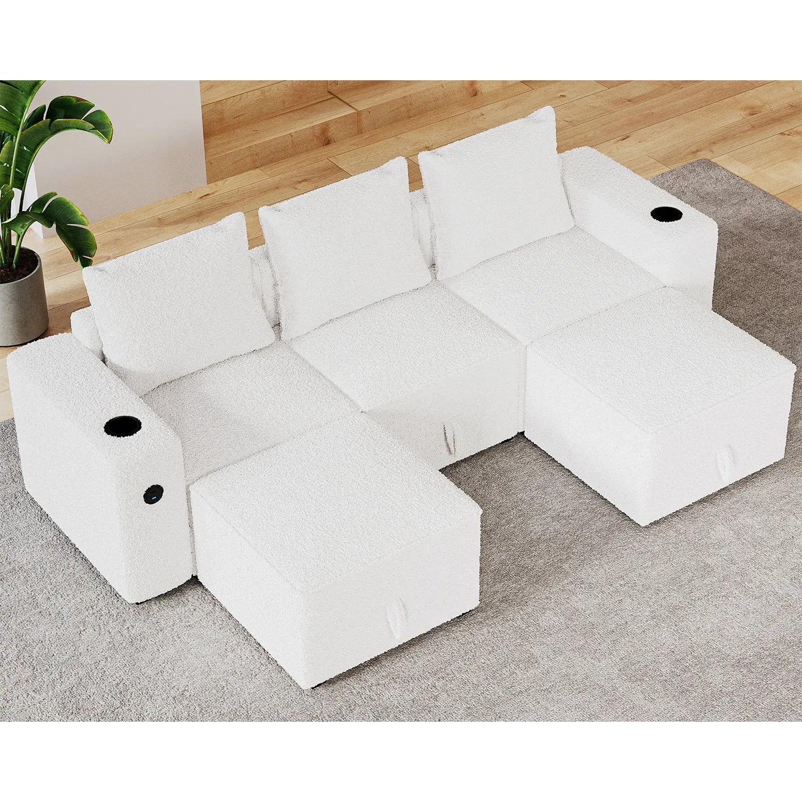 5 Seats-U Shape / Bouclé White