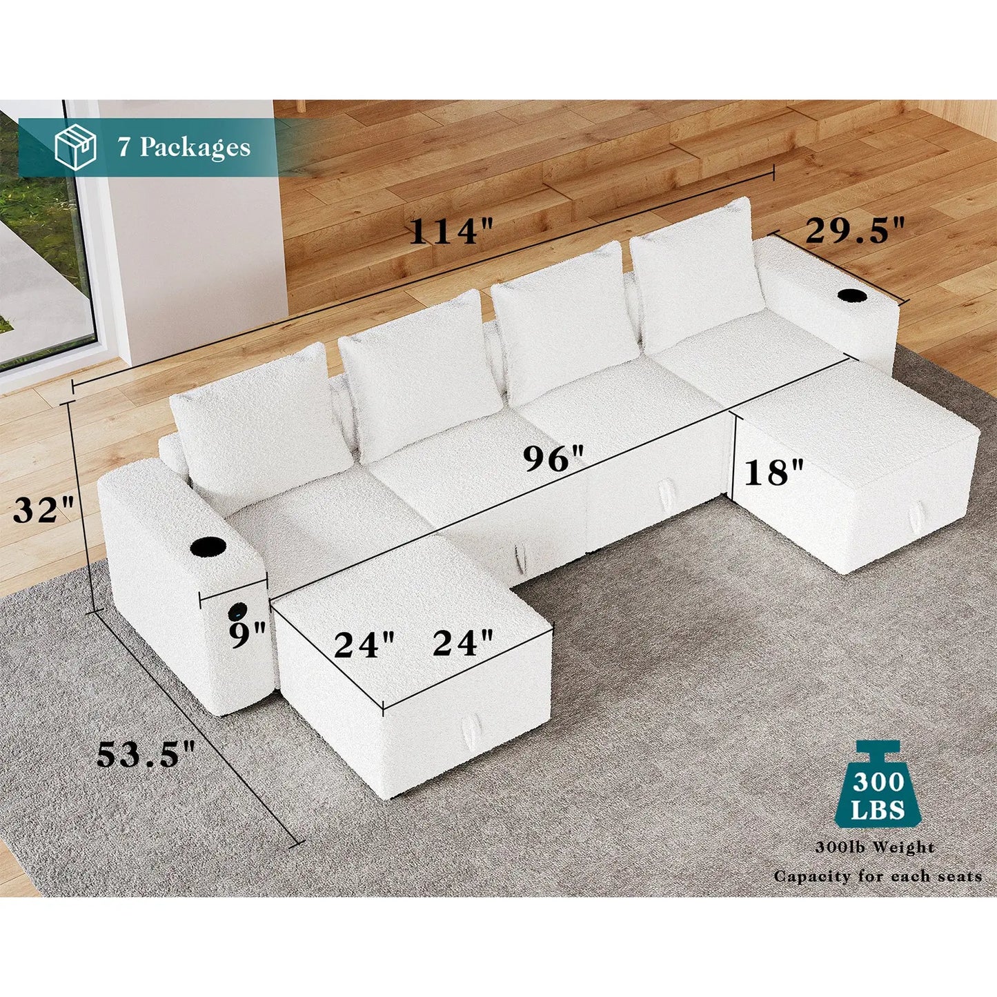 6 Seats-U Shape / Bouclé White