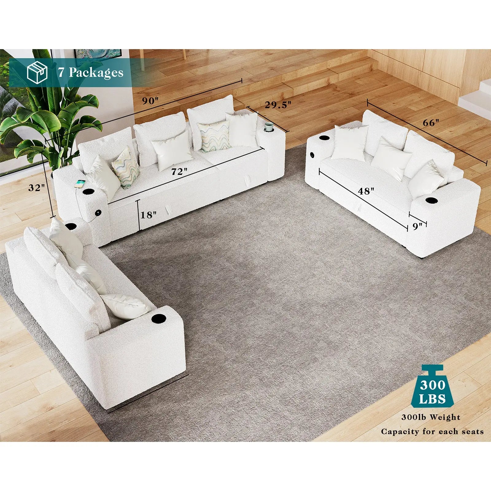 7 Seats-3 Piece / Bouclé White