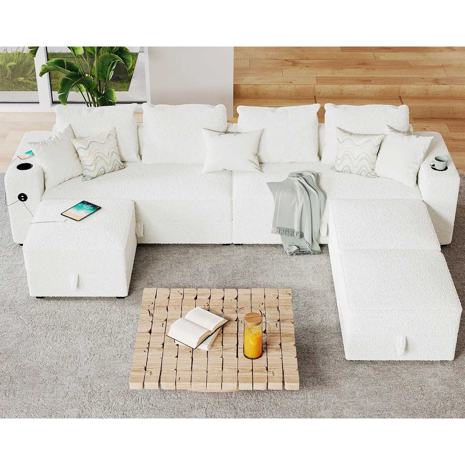 7 Seats-U Shape / Bouclé White