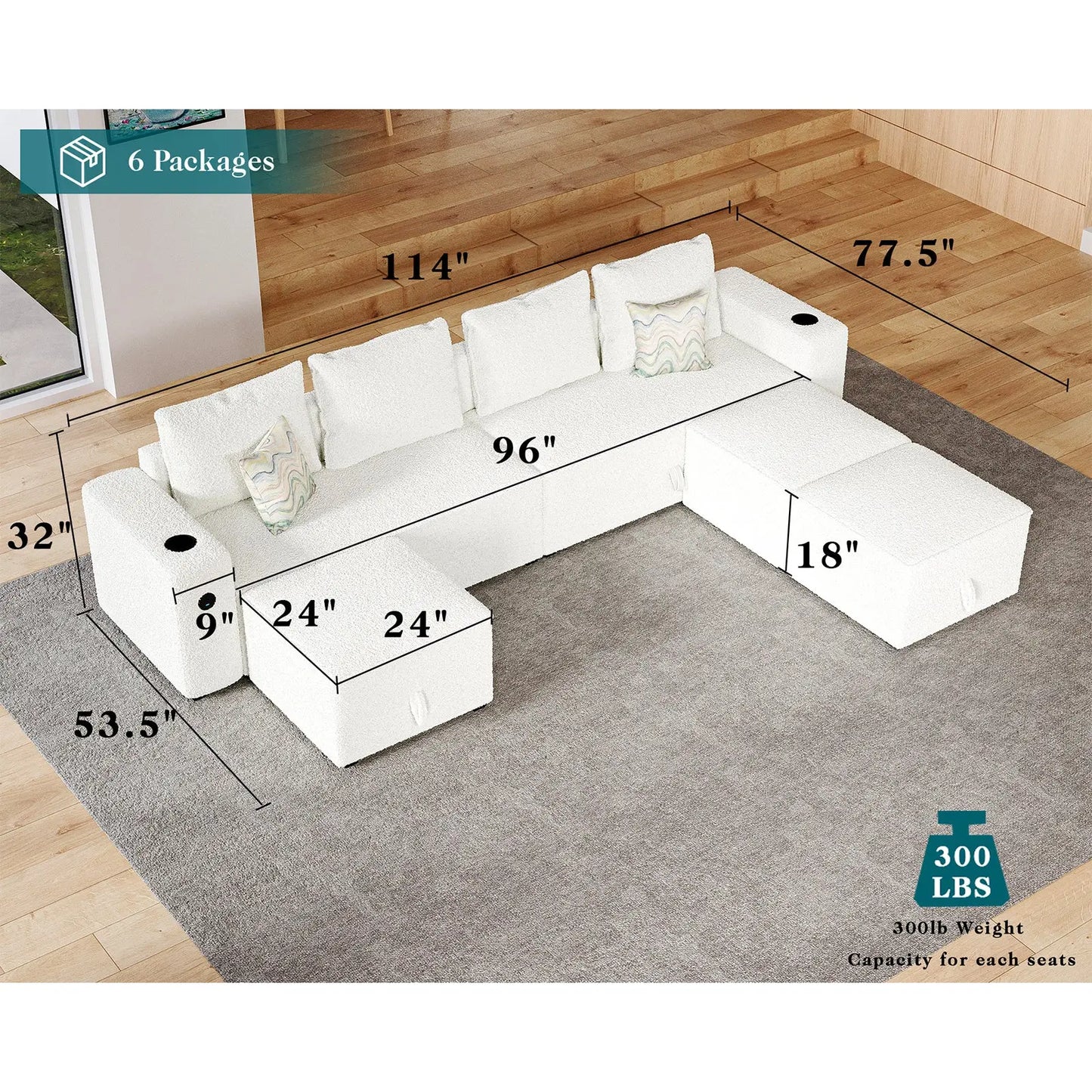 7 Seats-U Shape / Bouclé White