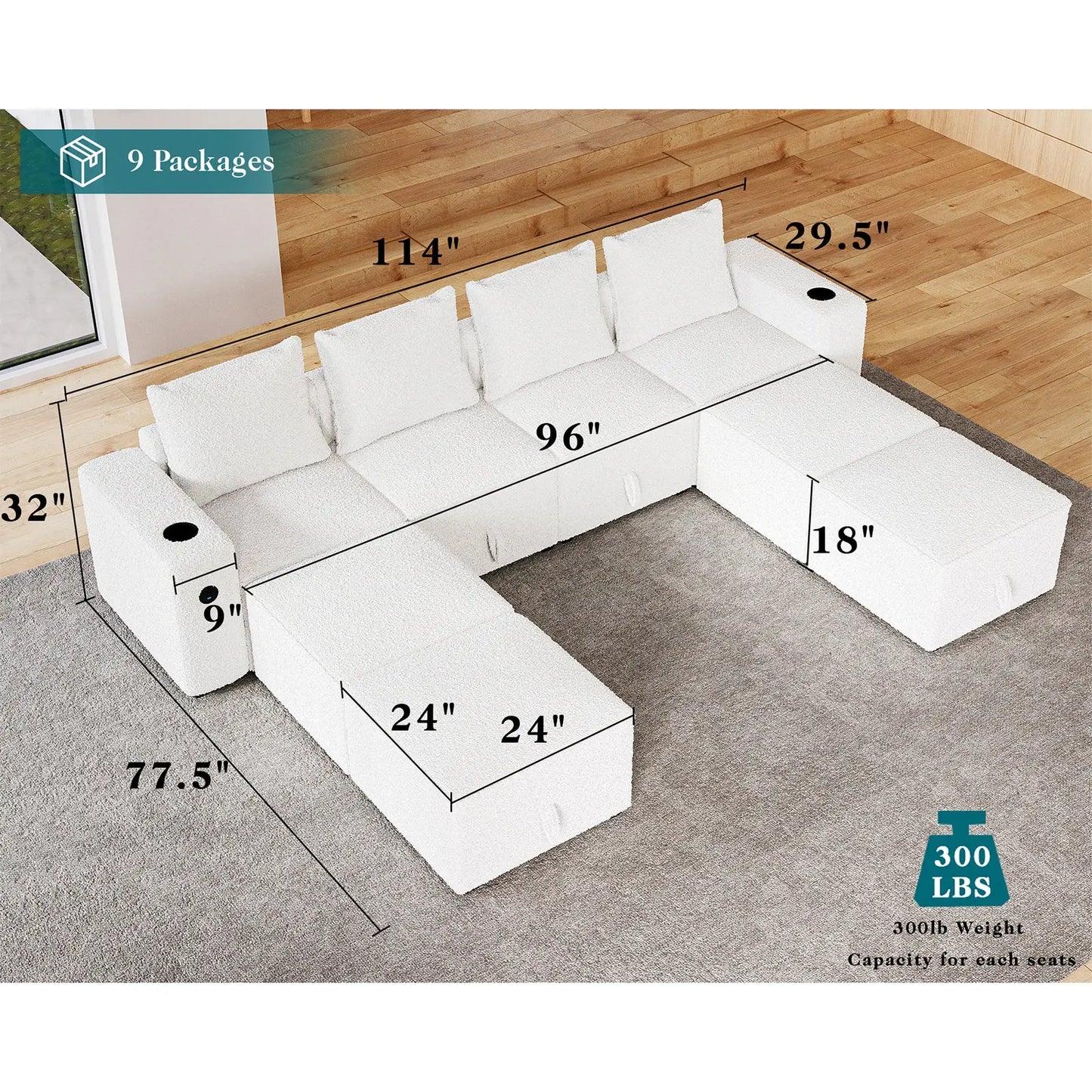 8 Seats-U Shape 2 / Bouclé White