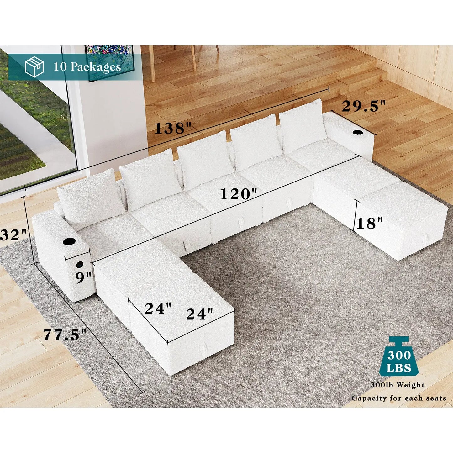 9 Seats-U Shape 2 / Bouclé White